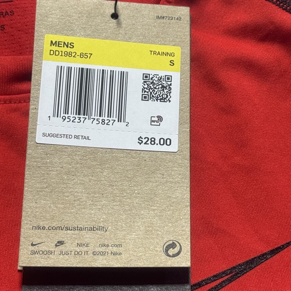 Nike Pro Dri-FIT Men's Tight Fit Short-Sleeve Top Red Sz S Brand New - Picture 6 of 8